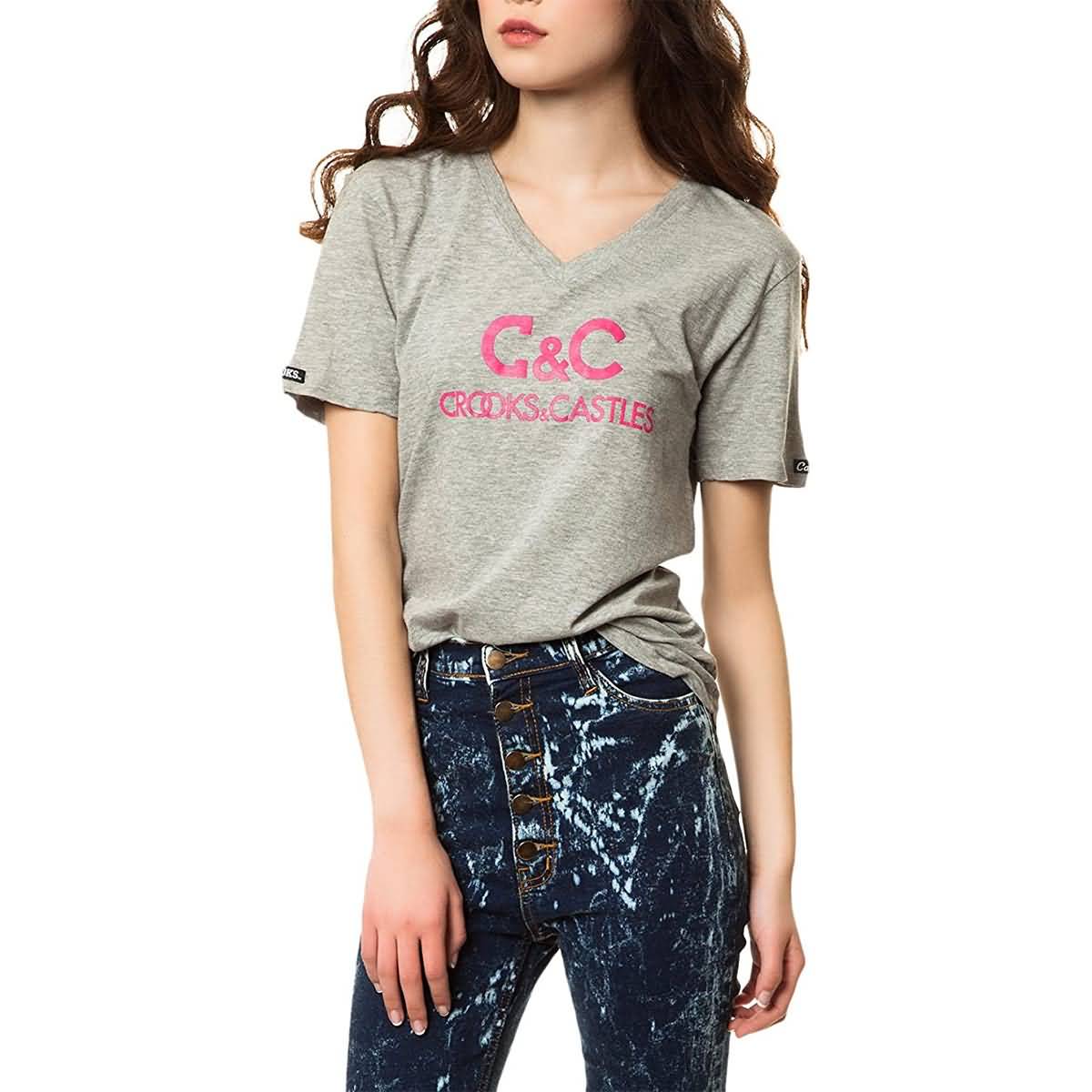 Crooks & Castles Regal V-Neck Women's Short-Sleeve Shirts-CL1390711 Crooks & Castles Regal V-Neck Women's Short-Sleeve Shirts-CL1390711