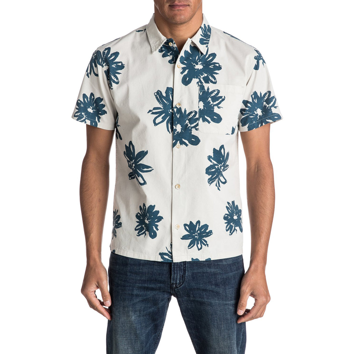 Quiksilver South Beach Dimes Men's Button Up Short-Sleeve Shirts - Birch Vintage Surf Quiksilver South Beach Dimes Men's Button Up Short-Sleeve Shirts - Birch Vintage Surf