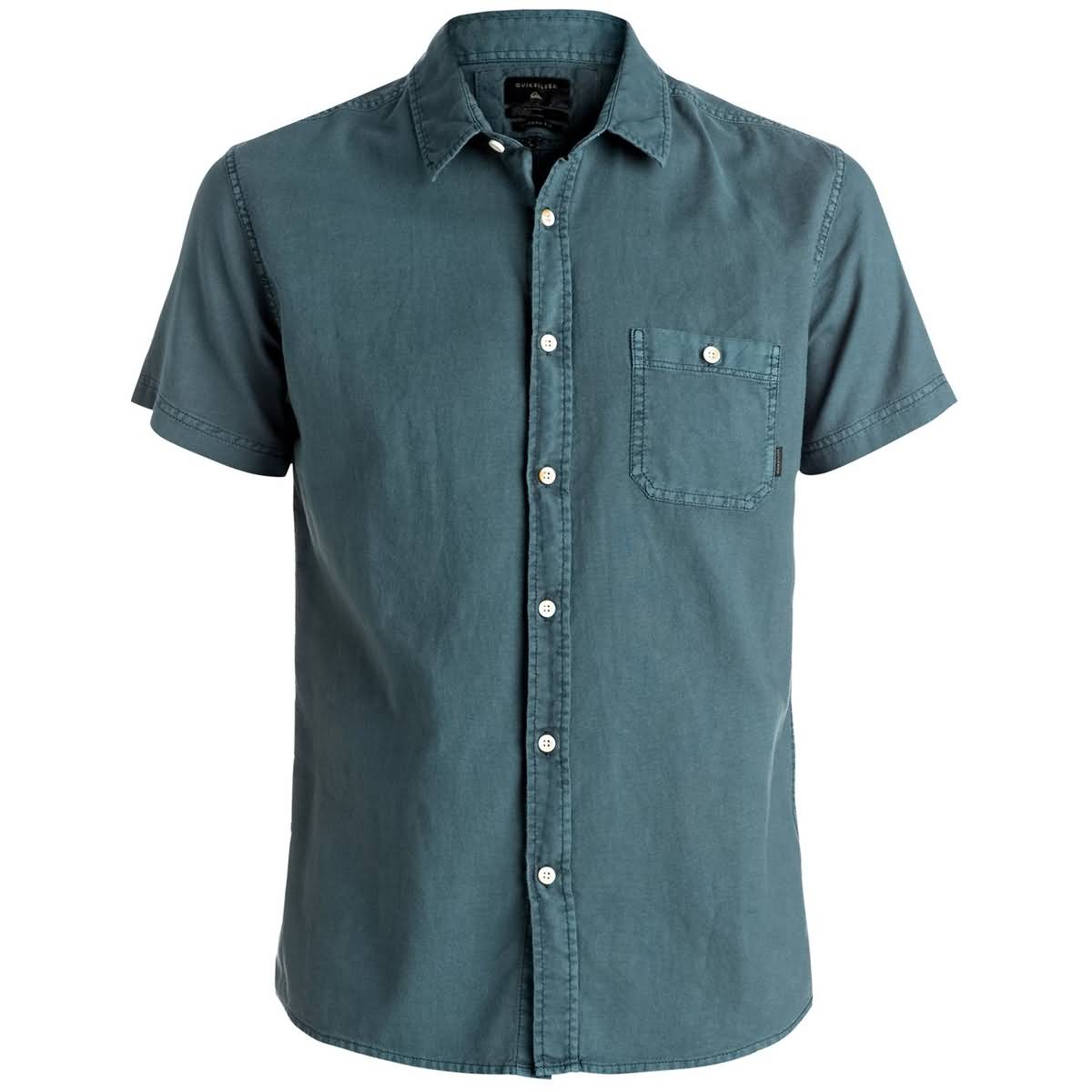 Quiksilver Timebox Men's Button Up Short-Sleeve Shirts - Indian Teal Quiksilver Timebox Men's Button Up Short-Sleeve Shirts - Indian Teal