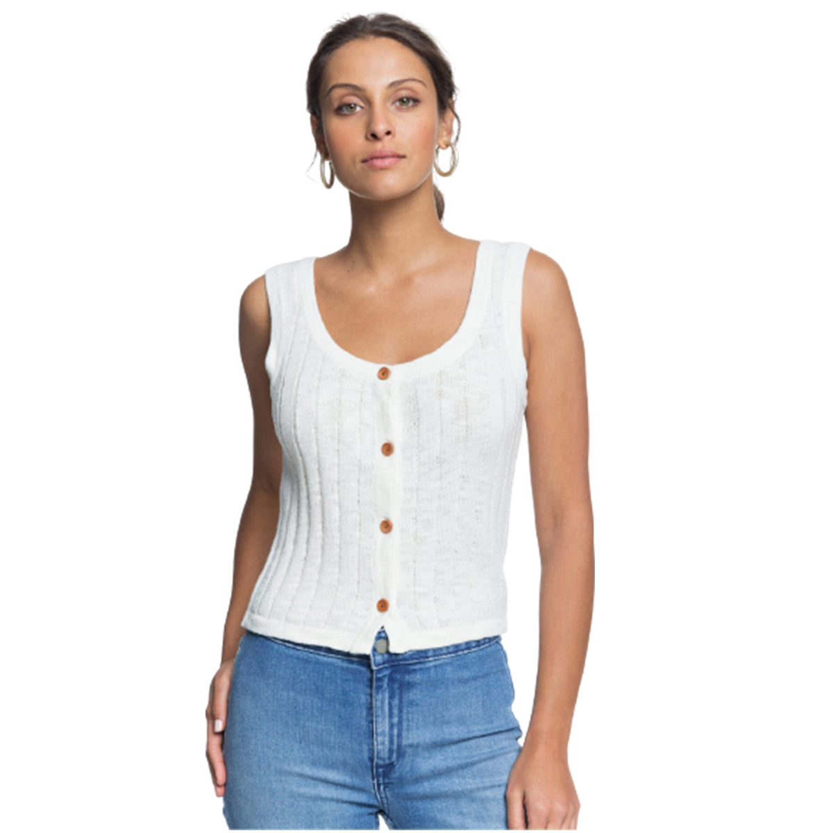 Roxy Be Sensational Buttoned Knitted Women's Tank Shirts-ERJSW03377 Roxy Be Sensational Buttoned Knitted Women's Tank Shirts-ERJSW03377