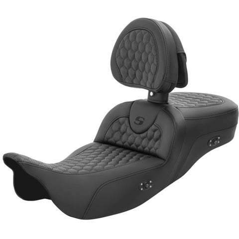Saddlemen 2008-2024 FLHR, FLHT, FLHX & FLTR Extended Reach, Heated Roadsofa HC Seat w/Drivers Backrest Motorcycle Accessories