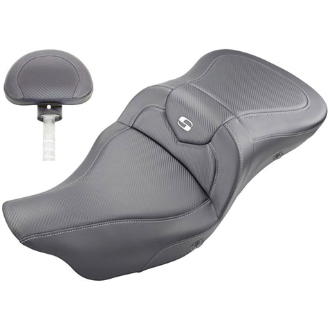 Saddlemen 2008-2024 FLHR, FLHT, FLHX & FLTR Heated Extended Reach Roadsofa CF Seat with Driver's Backrest Motorcycle Accessories