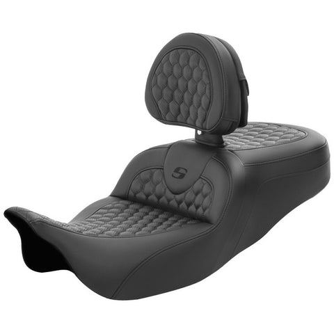 Saddlemen 2008-2024 FLHR, FLHT, FLHX & FLTR Roadsofa HC Black Stitching Seat with Drivers Backrest Motorcycle Accessories