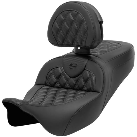 Saddlemen 2008-2024 FLHR, FLHT, FLHX & FLTR Standard Reach Roadsofa CF LS Seat w/ Driver's Backrest Motorcycle Accessories