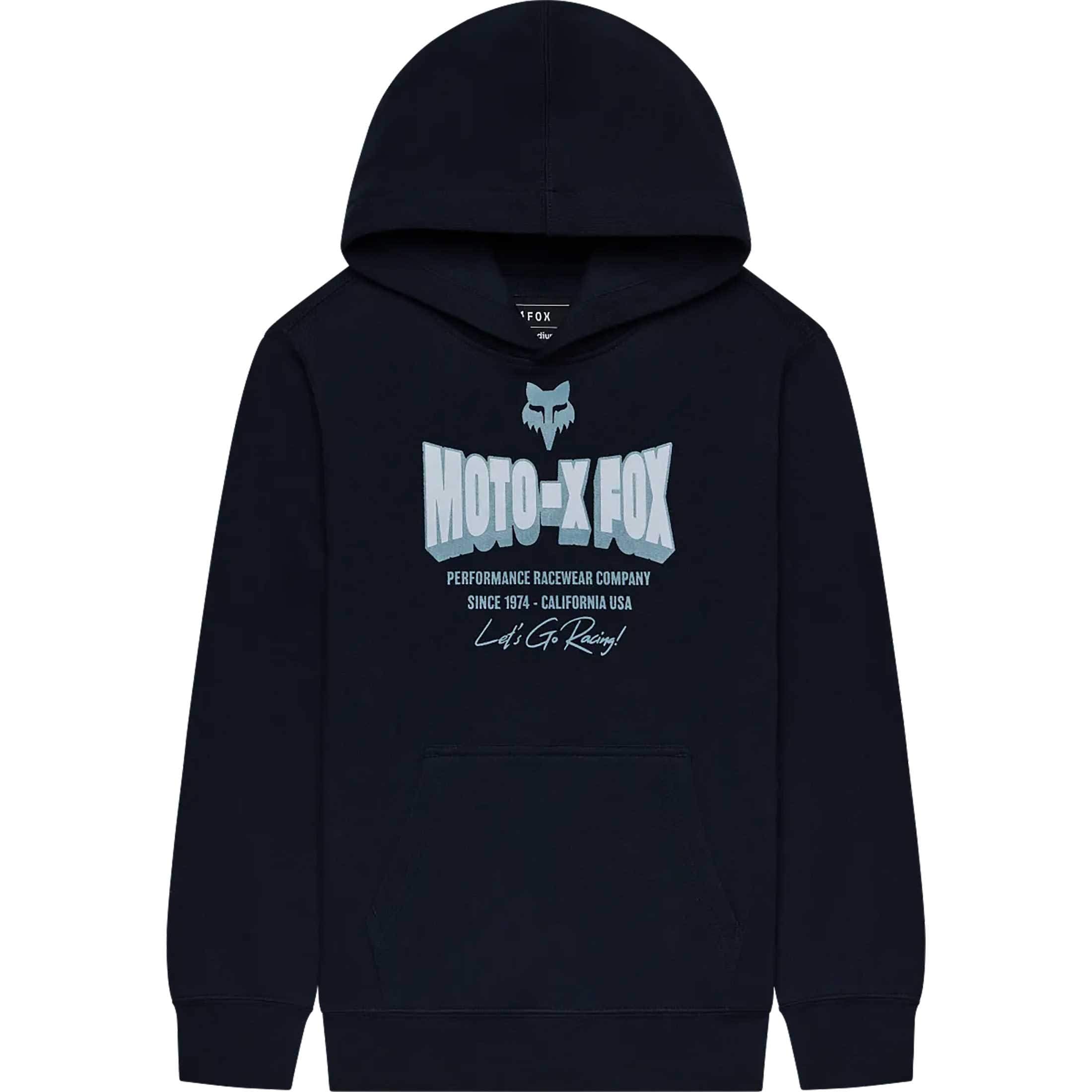 Fox Racing Go Race Fleece Youth Hoody Pullover Sweatshirts - Midnight Blue