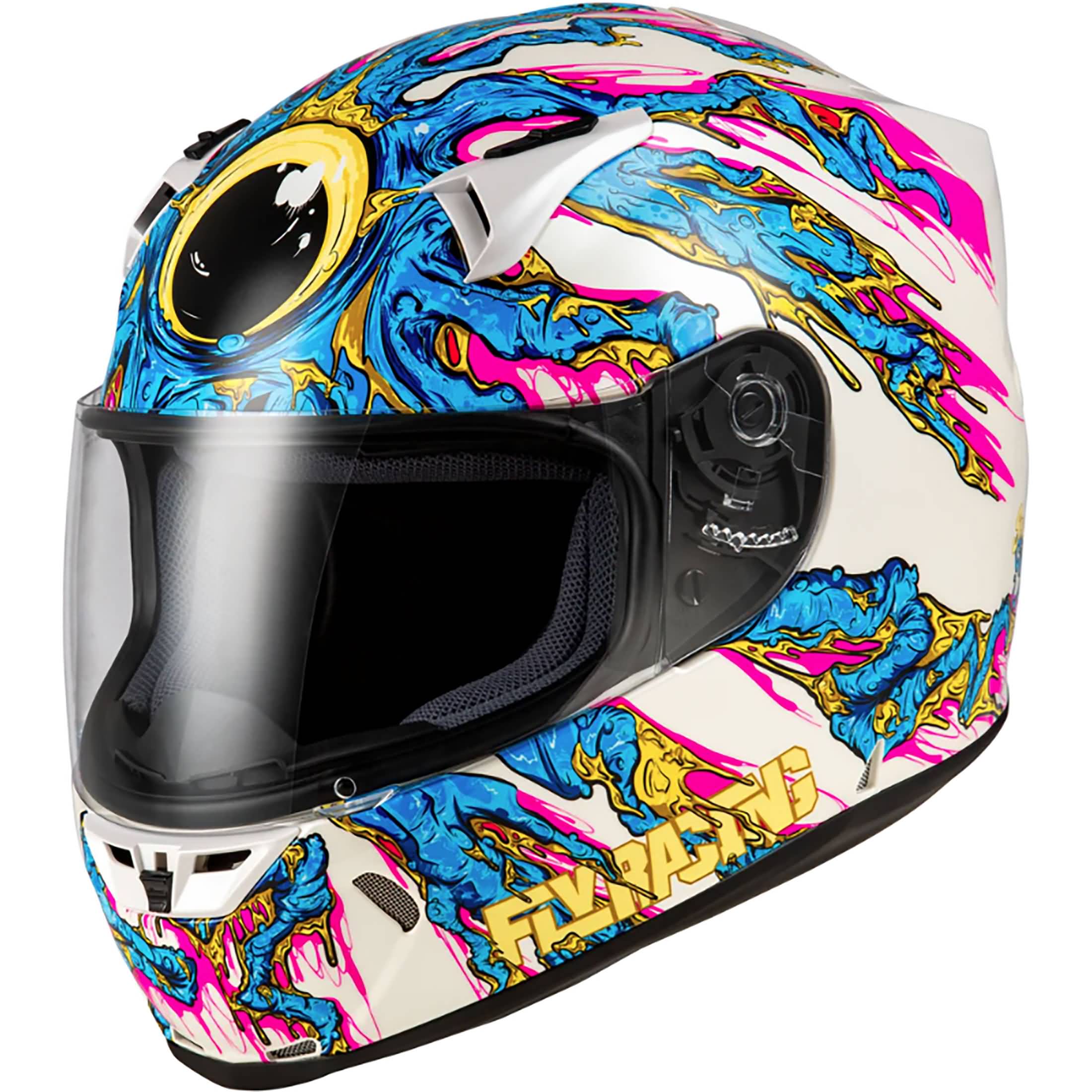 fly street tourist motorcycle helmet Fly Racing Revolt Space Creep Helmet Light Blue/White/Pink Md