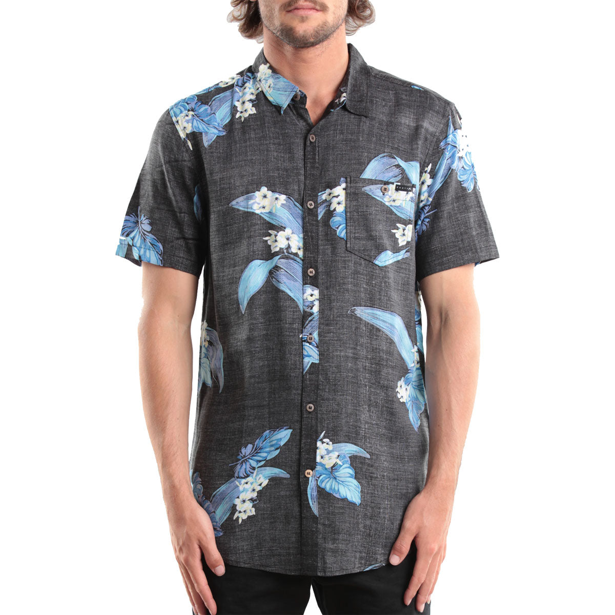 Rusty Melodious Men's Button Up Short-Sleeve Shirts - Miles Blue